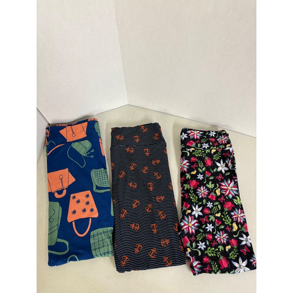 LuLaRoe Tall Curvy Leggings Bundle 3 Pairs Anchor Floral Bag‎ Print
